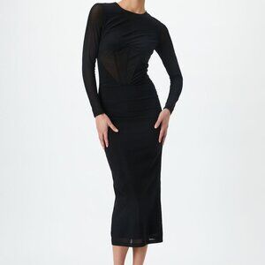 Bardot Mesh Corset Style Midi Dress - Size Small